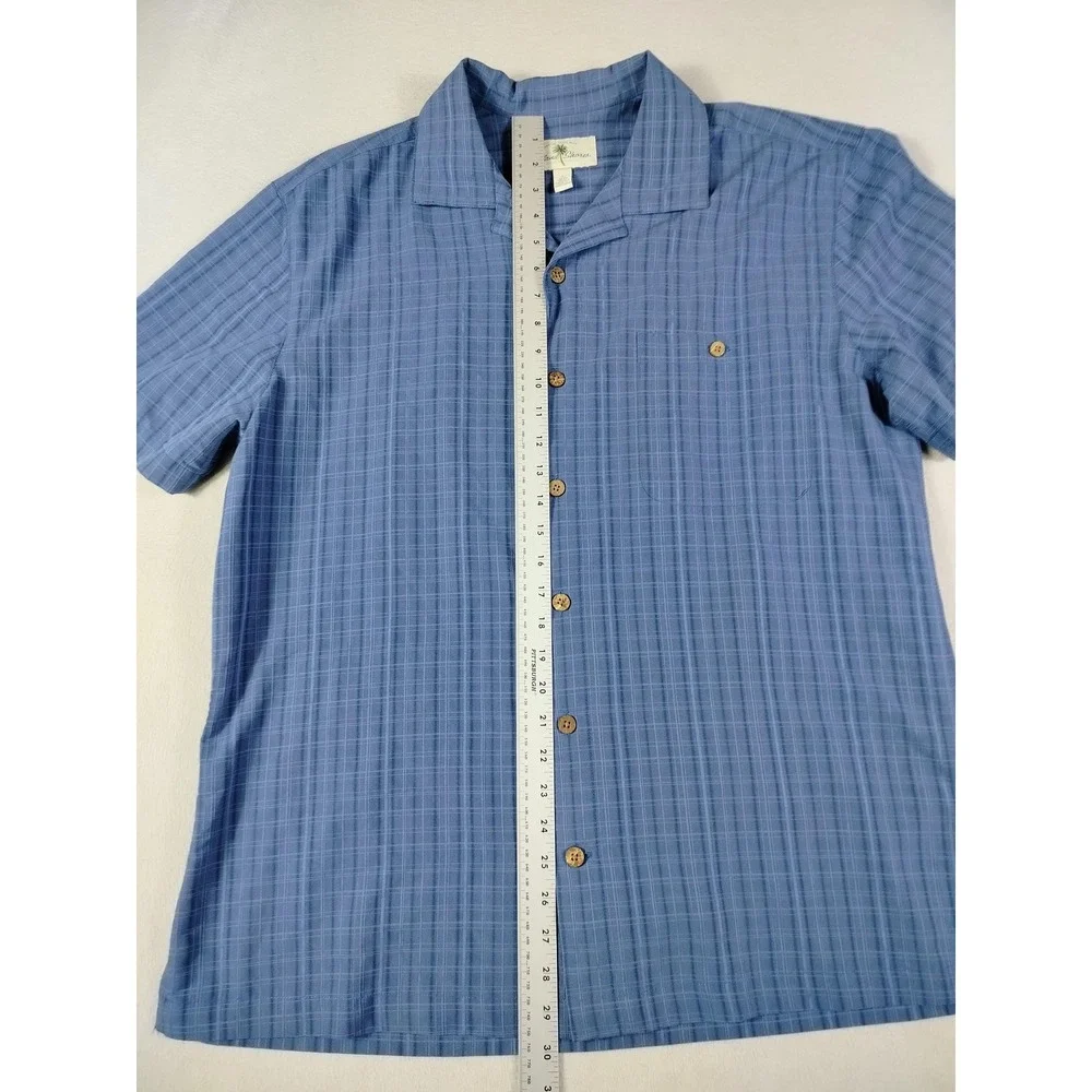 Island Shores Camp Shirt Mens Large Blue Check Short Sleeve Casual Summer